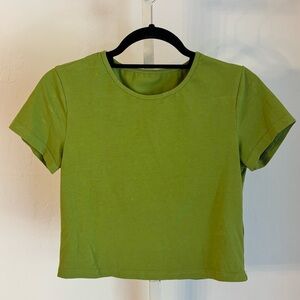 Dazy Lime Green Cropped Cotton Blend Crew Neck Tee Shirt, XL